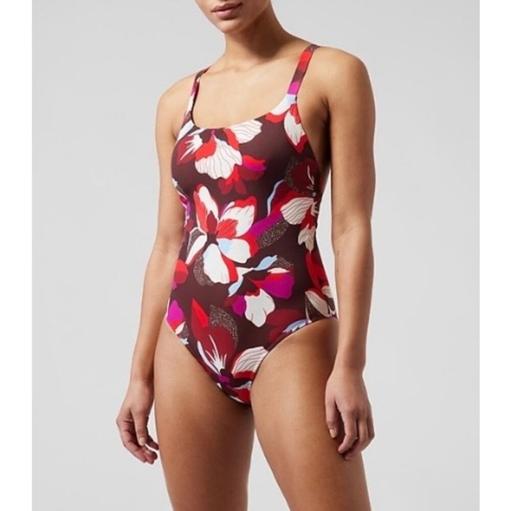NWT Athleta Hermosa One Piece Swimsuit Brown Tropical Hero Bloom Sz M